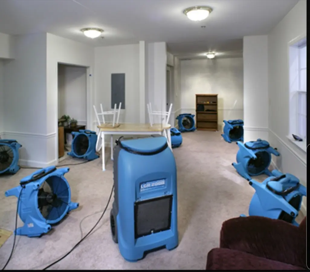 Air movers and dehumidifier setup for Water Damage Restoration in Highland Lakes